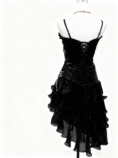 A Line Black Ruffle Short Prom Dress Homecoming Dress