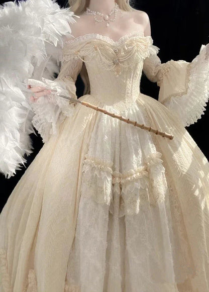 A Line Off Shoulder Ball Gown Wedding Dress Lace Princess Dress,LTP3678