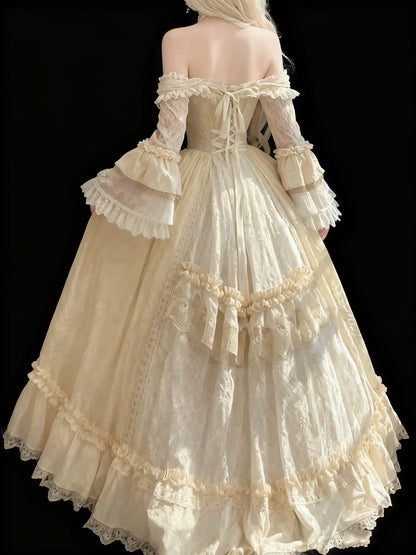 A Line Off Shoulder Ball Gown Wedding Dress Lace Princess Dress,LTP3678