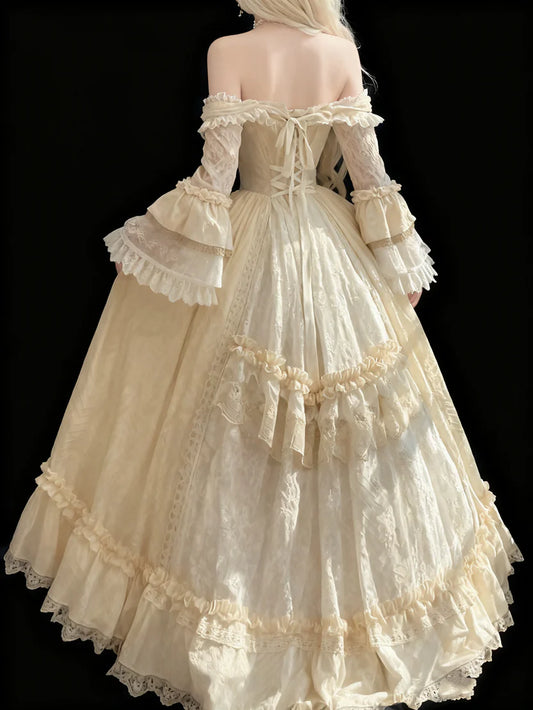 A Line Off Shoulder Ball Gown Wedding Dress Lace Princess Dress,LTP3678