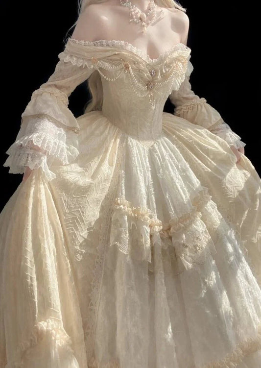 A Line Off Shoulder Ball Gown Wedding Dress Lace Princess Dress,LTP3678