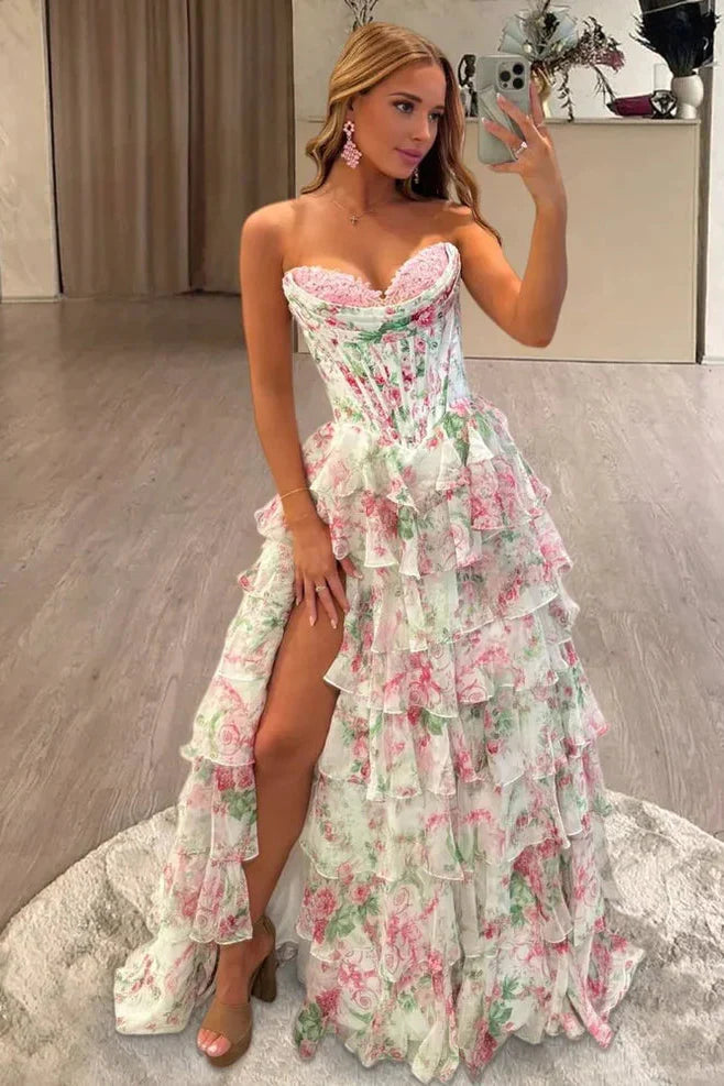 Gorgeous Sweetheart Ball Gown Leopard Print Tiered Prom Dress with Appliques