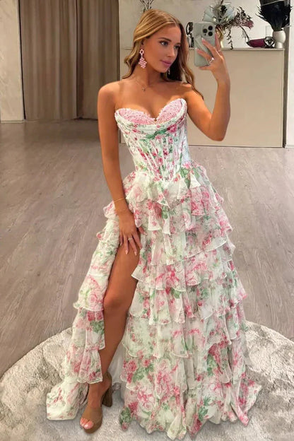 Gorgeous Sweetheart Ball Gown Leopard Print Tiered Prom Dress with Appliques