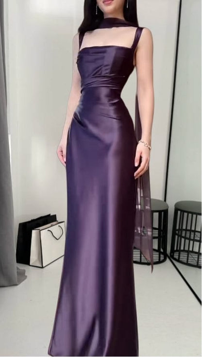 Straps Bodycon Pleated Long Prom Dresses Satin Evening Party Dress,LTP4558