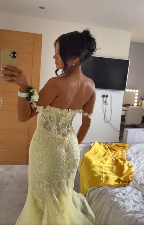 Yellow Mermaid Lace Evening Prom Dress, Long Party Formal Dresses