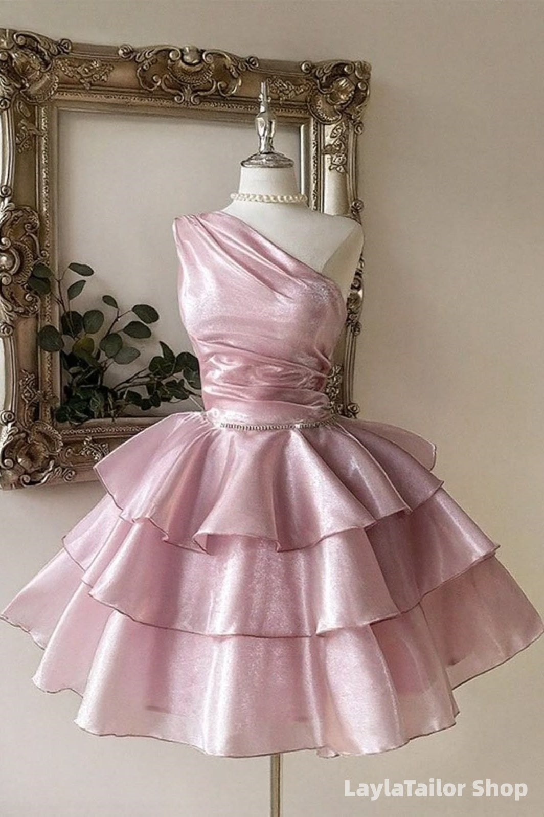 One Shoulder Pink A-Line Organza Homecoming Dress Short Birthday Dresses