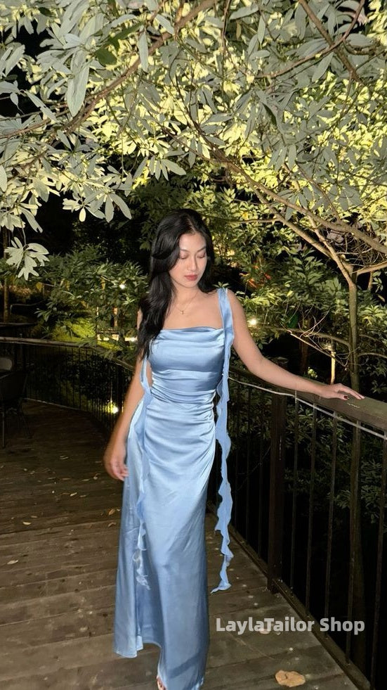 Elegant Sky Blue Long Prom Dresses Sheath Party Formal Dress,LTP4524