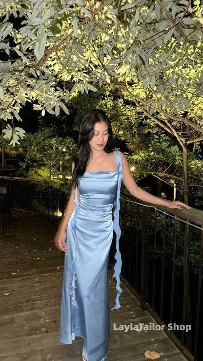 Elegant Sky Blue Long Prom Dresses Sheath Party Formal Dress,LTP4524
