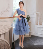 LTP1766,Dream Blue One Shoulder Homecoming Dress, Sparkle Starry Tulle Prom Hoco Dress