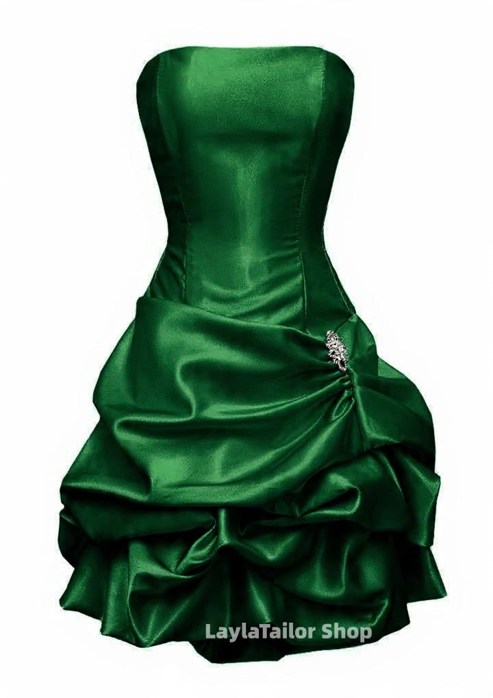 Dark Green Strapless Homecoming Dresses Pleated Mini Hoco Dress