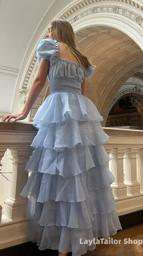 Sky Blue Ruffle Prom Dresses Vintage Formal Party Dress,LTP3694