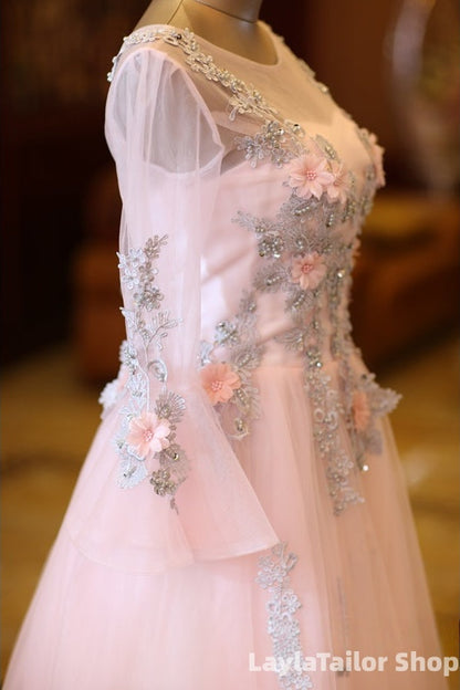 Adorable Pink Tulle Knee Length Long Sleeves Party Dress, Pink Homecoming Dress