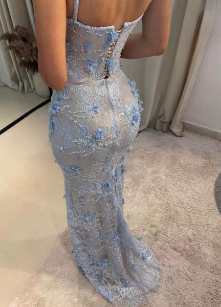 Luxury Floral Mermaid Prom Dresses Spaghetti Straps Evening Graduation Dress,LTP4203