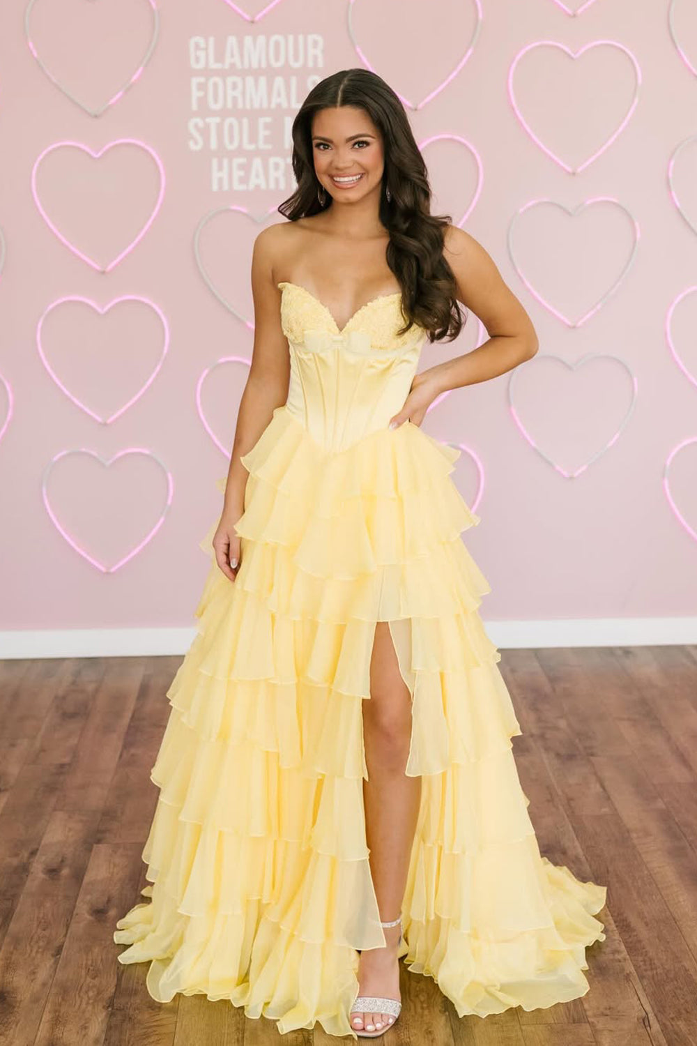 Cute A Line Sweetheart Tiered Chiffon Prom Dress with Slit ...