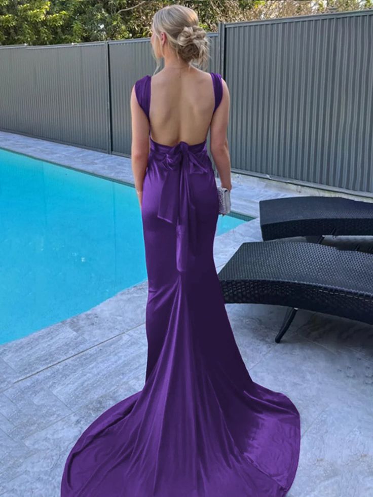 Sexy Purple V-Neck Mermaid Prom Formal Dresses With Open Back,LTP4519