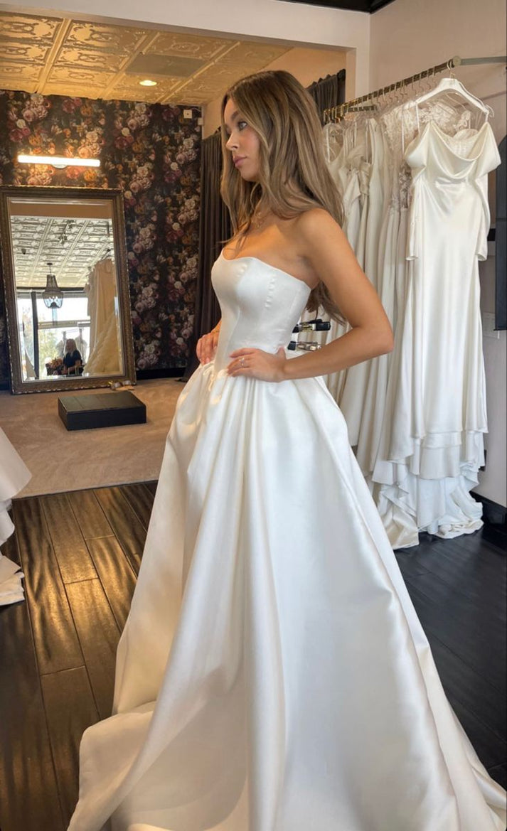 White Strapless A-Line Elegant Party Dress Light Wedding Dress, DP2798 main image 1
