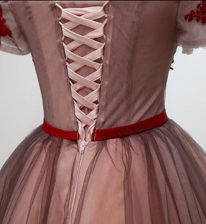 Beautiful Off Shoulder Tulle Knee Length Party Dress , Red Homecoming Dress With Applique