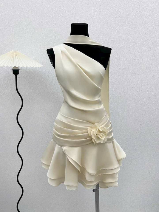 Beautiful One Shoulder Satin Pleated A Line Homecoming Dress