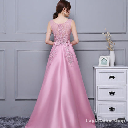 Beautiful Pink High Low Satin And Lace Homecoming Dress, Cute Short Prom Dress