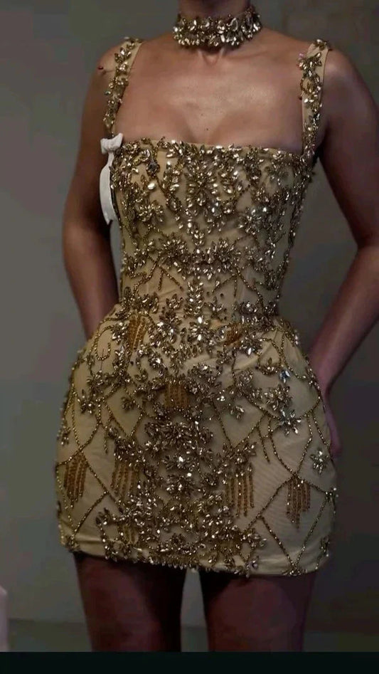 Beautiful Tight Square Neck Sleeveless Gold Short Formal 8Th Grade Homecoming Dress Summer Middle School Hoco Dress Homecoming Outfit