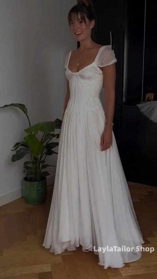 Beautiful White Chiffon A Line Prom Dress Wedding Dress,LTP3677