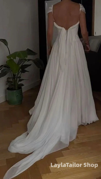 Beautiful White Chiffon A Line Prom Dress Wedding Dress,LTP3677