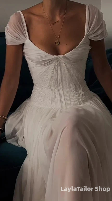 Beautiful White Chiffon A Line Prom Dress Wedding Dress,LTP3677