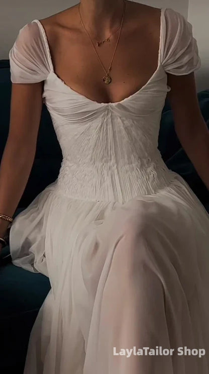 Beautiful White Chiffon A Line Prom Dress Wedding Dress,LTP3677