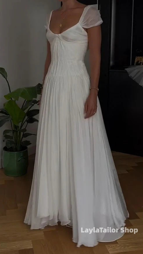 Beautiful White Chiffon A Line Prom Dress Wedding Dress,LTP3677