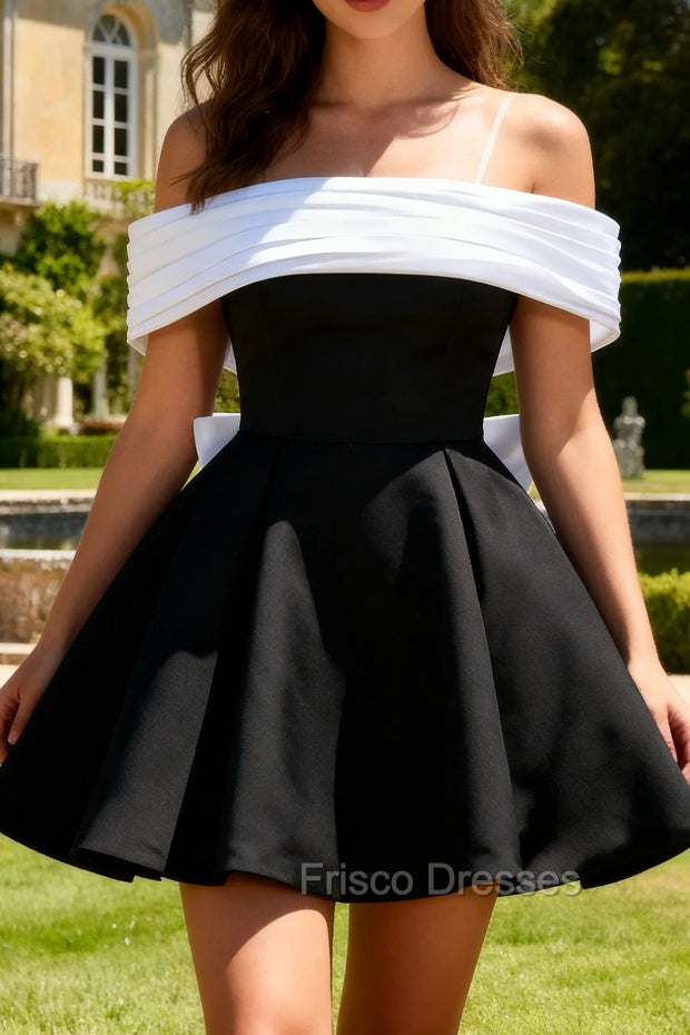 Black A-Line Off The Shoulder Short Homecoming Dress with Bow