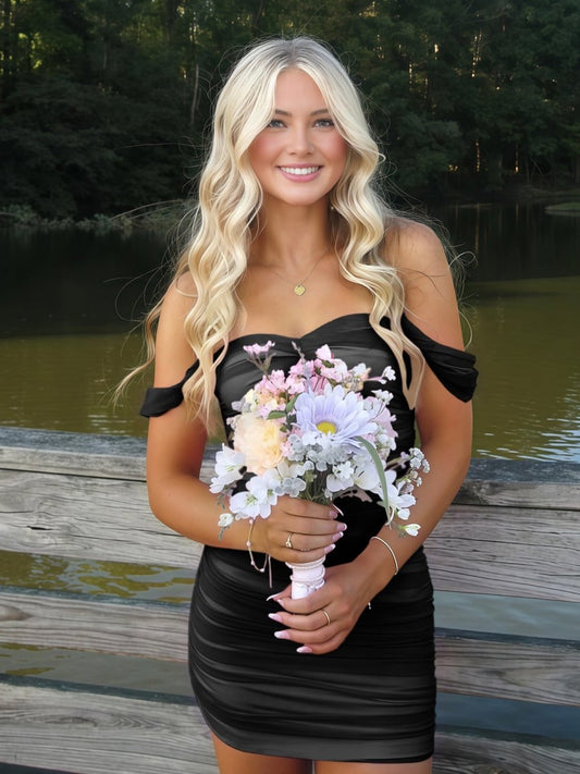 Black Off The Shoulder Tulle Homecoming Dress Short Cocktail Dresses