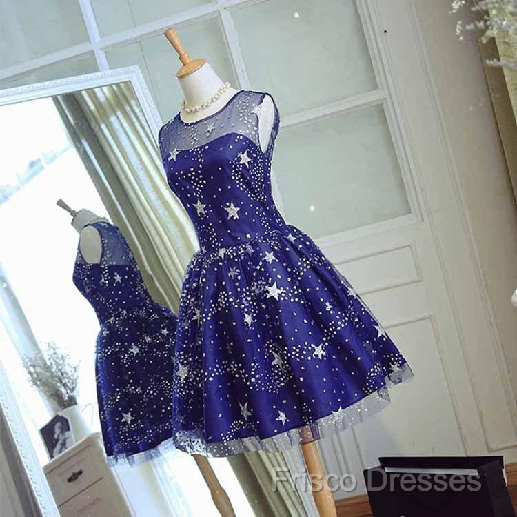 Blue Short Beautiful Homecoming Dress Tulle SleevelessFormal Prom Dress, Blue Party Dress