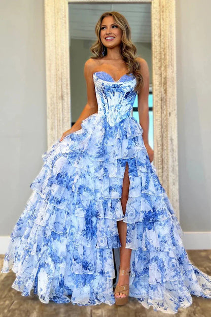 Gorgeous Sweetheart Ball Gown Leopard Print Tiered Prom Dress with Appliques