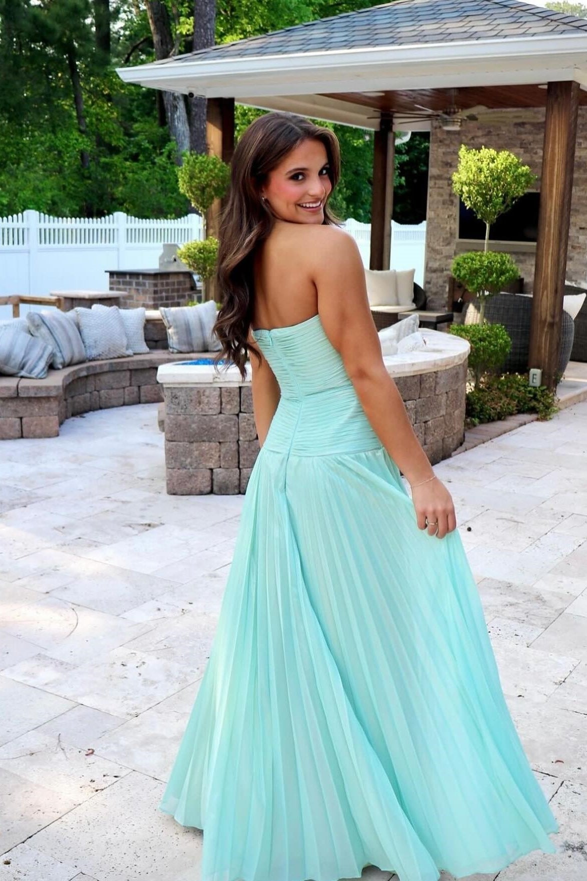Hot Pink Sweeheart Cutout Pleated  Long Party Dress