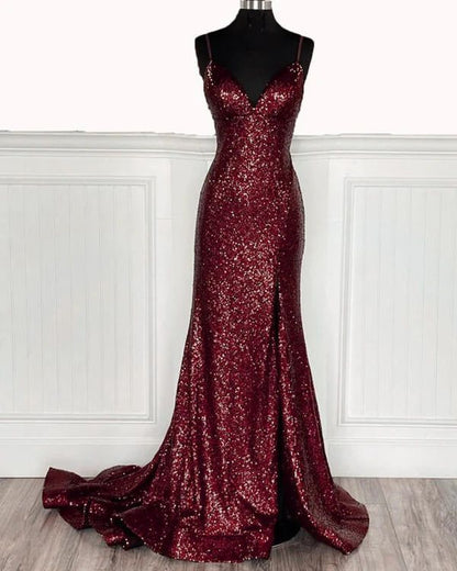Mermaid Burgundy Sequin Floor Length Prom Dress 22st Birthday Outfit Party Dresses,LTP3703
