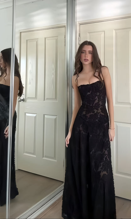 Spaghetti Straps Black Lace Slim Senior Prom Dresses For Women,LTP4281