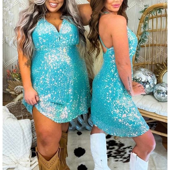 Blue Sequin A-Line Homecoming Dresses, LTP3161