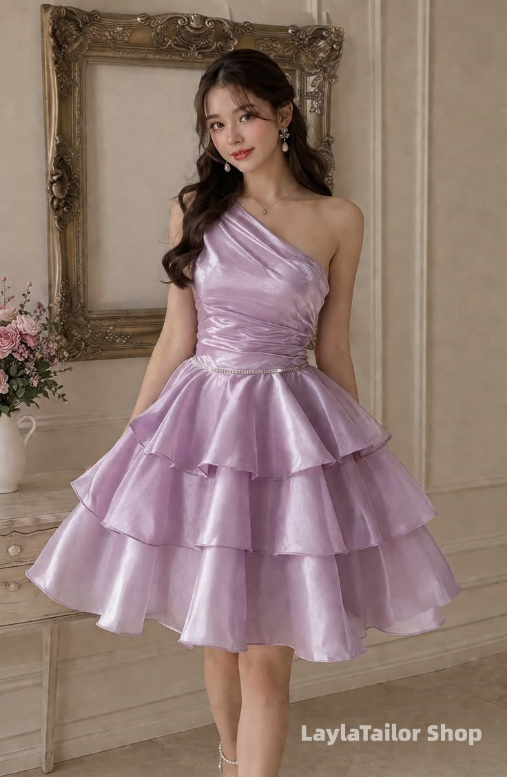 One Shoulder Pink A-Line Organza Homecoming Dress Short Birthday Dresses