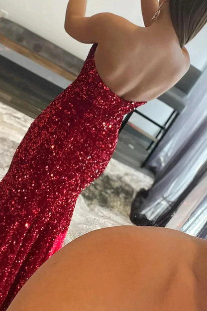 Hot Pink Sequins Mermaid Long Prom Dress