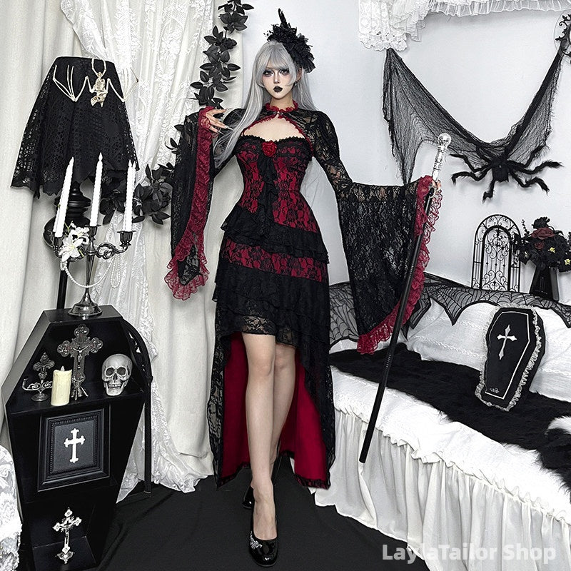 Celestial Whimsigoth Halloween Gothic Vampire Dress, Lace-trimmed Sexy Long Dress, Dark Style Prom Dresses,LTP82797