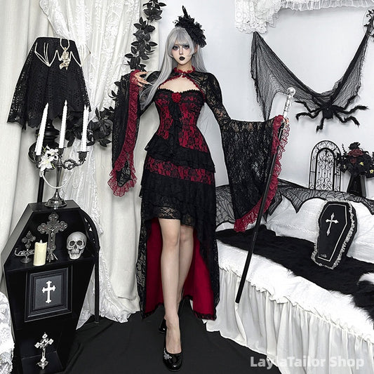Celestial Whimsigoth Halloween Gothic Vampire Dress, Lace-trimmed Sexy Long Dress, Dark Style Prom Dresses,LTP82797