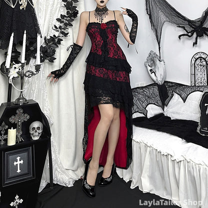 Celestial Whimsigoth Halloween Gothic Vampire Dress, Lace-trimmed Sexy Long Dress, Dark Style Prom Dresses,LTP82797