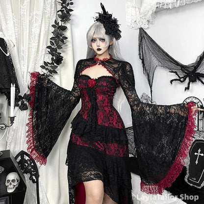 Celestial Whimsigoth Halloween Gothic Vampire Dress, Lace-trimmed Sexy Long Dress, Dark Style Prom Dresses,LTP82797