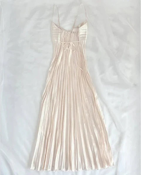 Champagne Spaghetti Straps Long Prom Dress Pleated Evening Dress,LTP4463