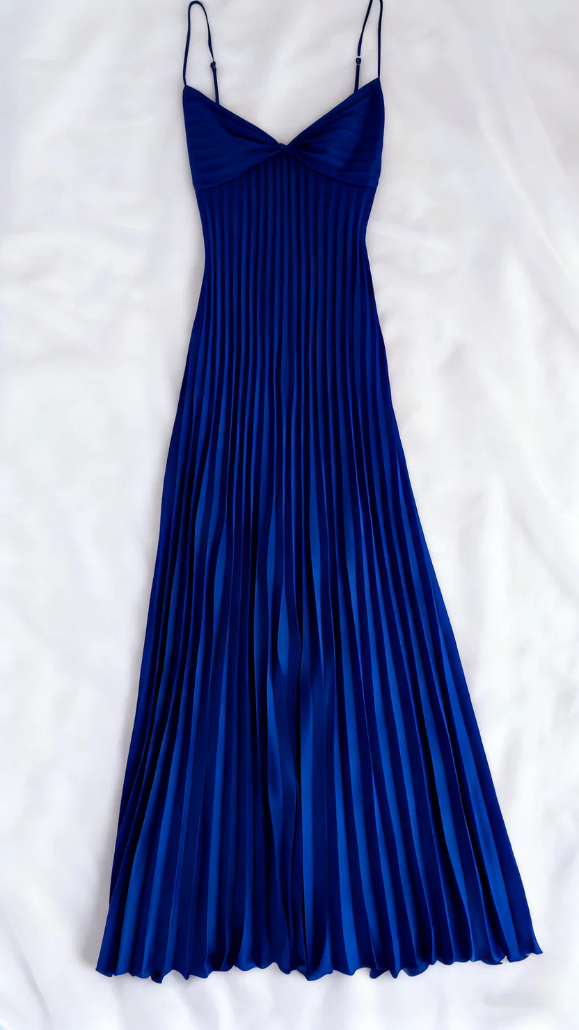 Champagne Spaghetti Straps Long Prom Dress Pleated Evening Dress,LTP4463