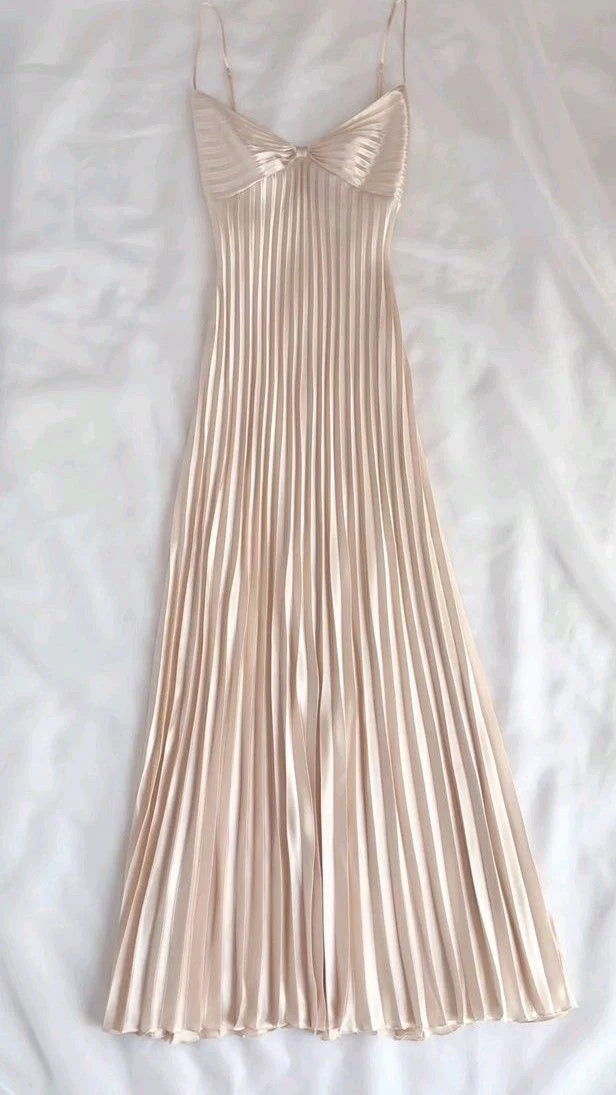 Champagne Spaghetti Straps Long Prom Dress Pleated Evening Dress,LTP4463