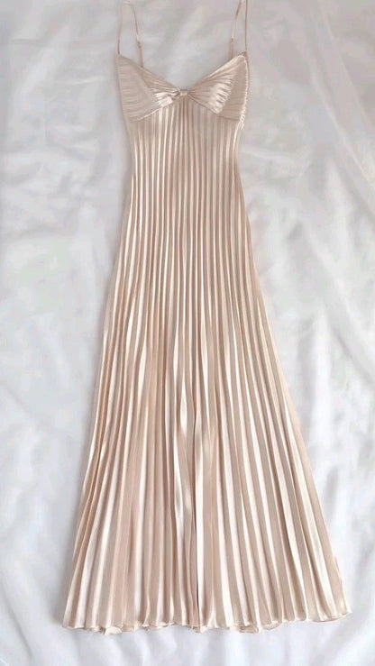 Champagne Spaghetti Straps Long Prom Dress Pleated Evening Dress,LTP4463
