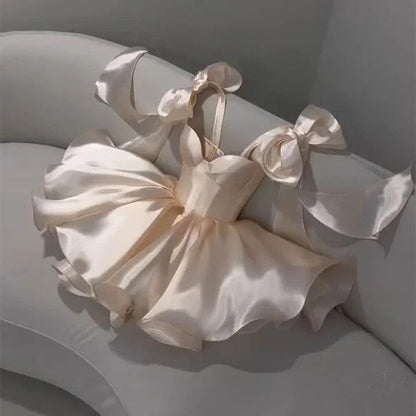 Chic A Line Satin Straps Short White Homecoming Dress 20Th Birthday Outfits