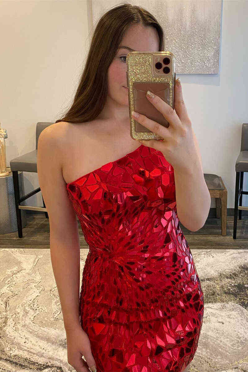 Chic Cut Glass Mirror Blue Sheath Mini Party Dresses