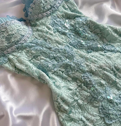 Classy Tiffany Blue Lace Appliques Short Birthday Outfits Homecoming Dress Spaghetti Strap Cocktail Dress